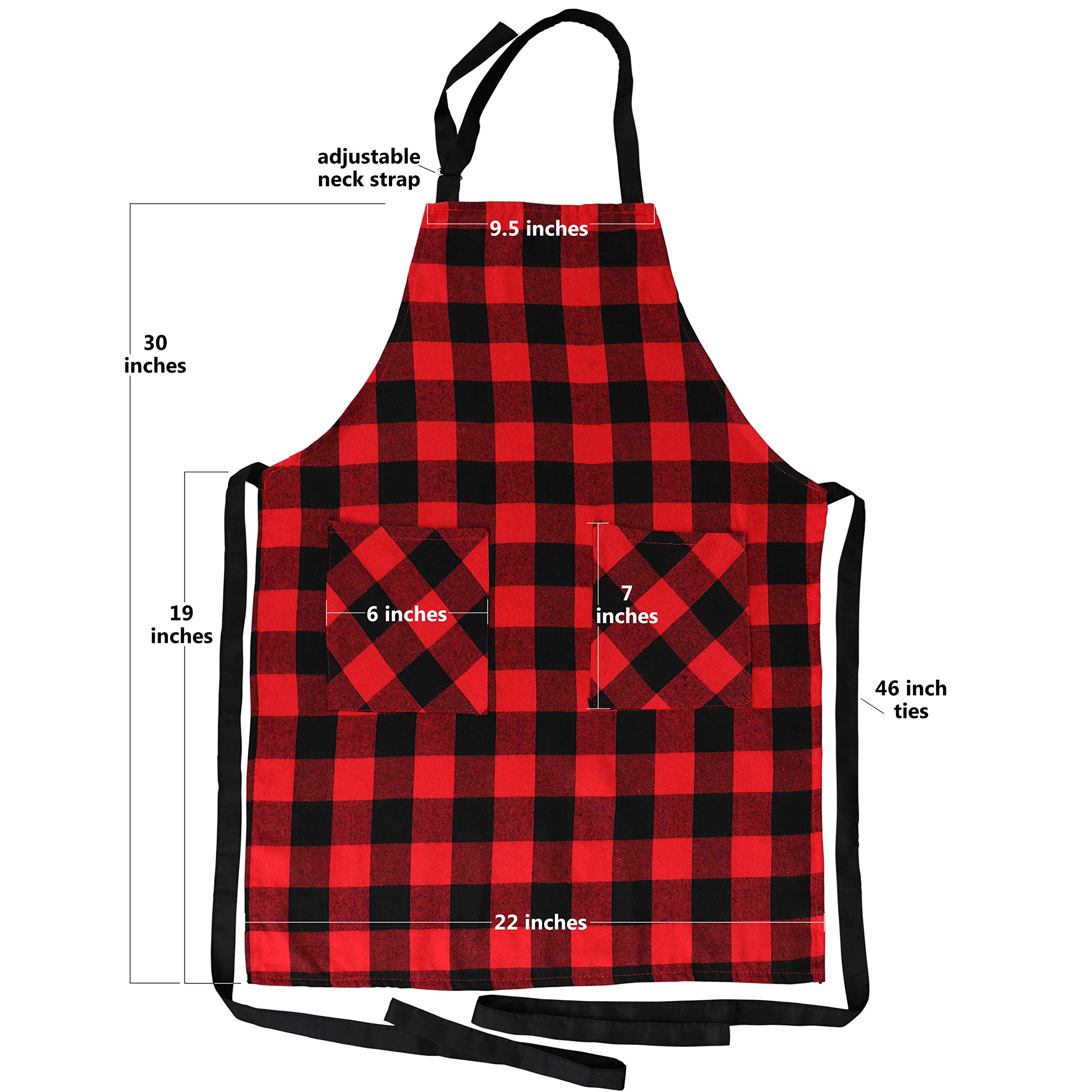 Iconikal Delantal navideño con 2 bolsillos para hombre y mujer, diseño a cuadros rojos