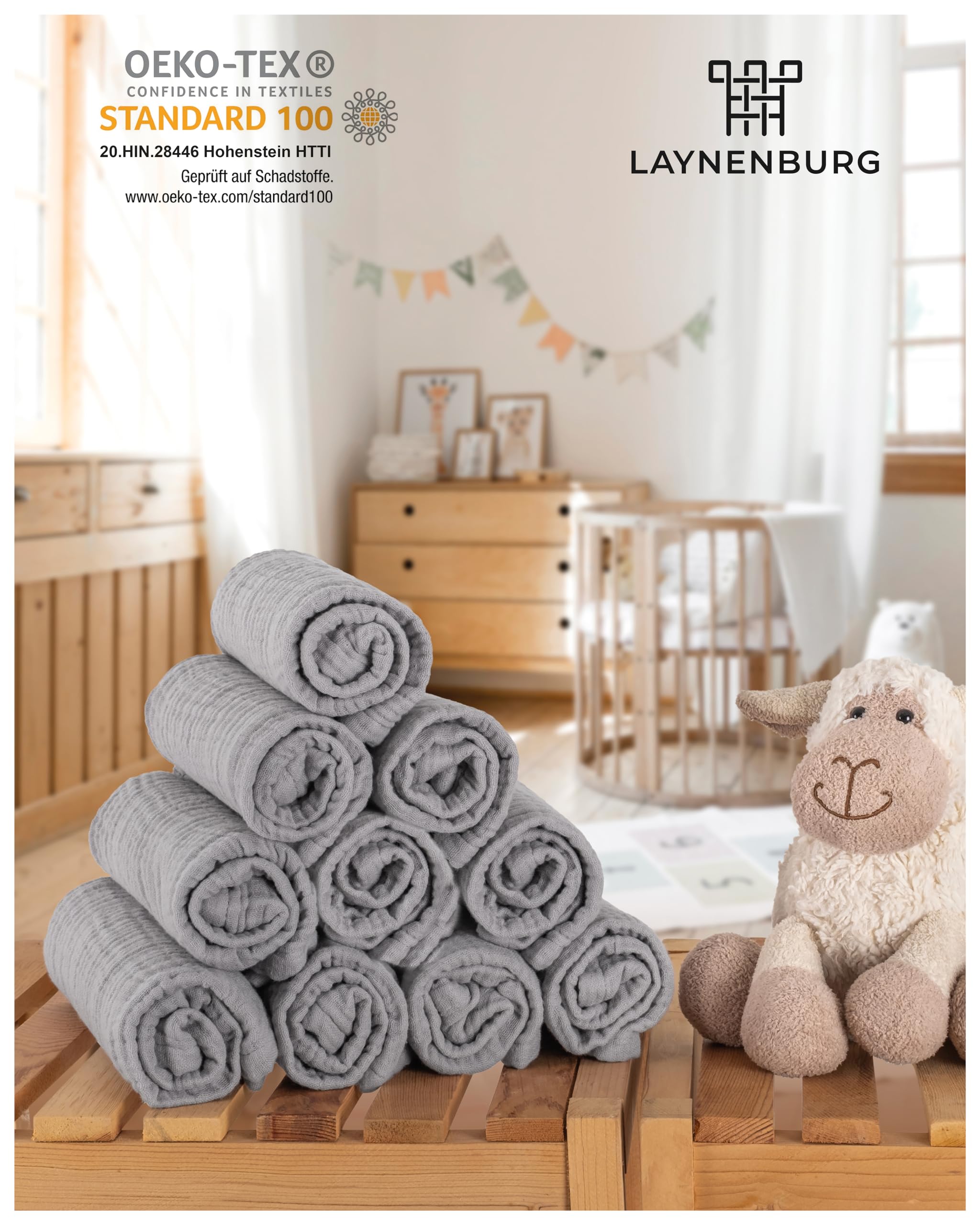 LAYNENBURG Lot De 10 Linges De Bavoir Bébé Mousseline Ultra Douce - 100