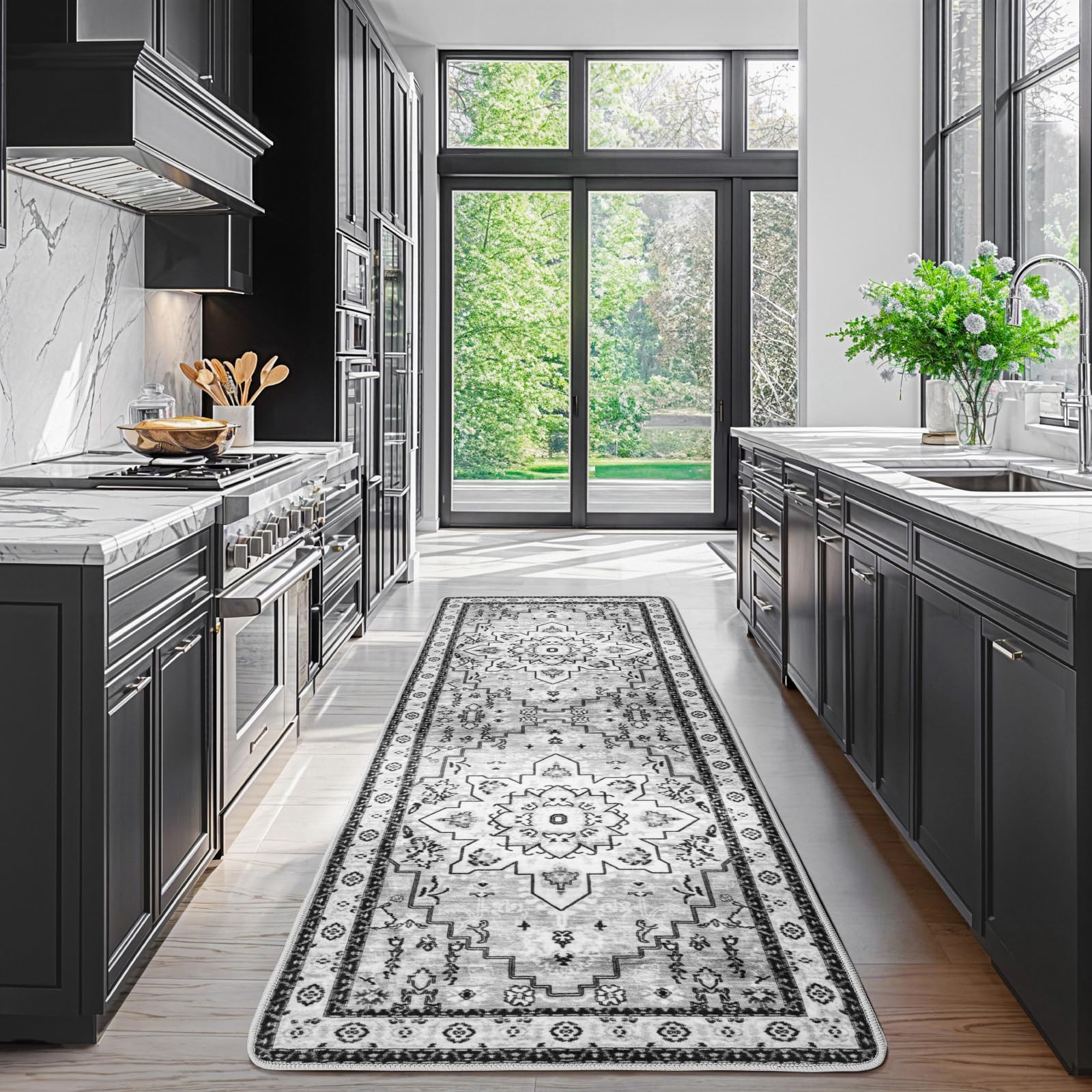 LBRO2M Boho Runner Rug 2X6 Hallway Rug Non Slip Washable Runners for Hallways, Bedroom, Kitchen Laundry Room Pet Friendly Area Rugs (2X6, Gray)