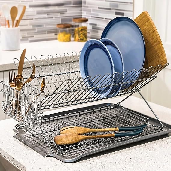 Better Houseware Silverware Utensil Drying Rack Holder Basket for Spoons & Chopsticks Silverware Caddy Silverware Drying Basket Silverware Drainer Basket (3 Compartments, Chrome)