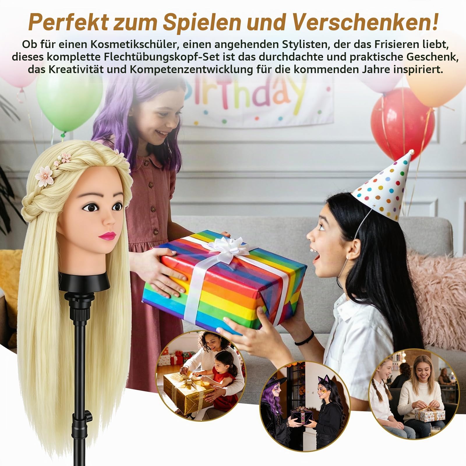 Frisierkopf 80% Echthaar,Puppenkopf Trainingsköpfe Für Friseure