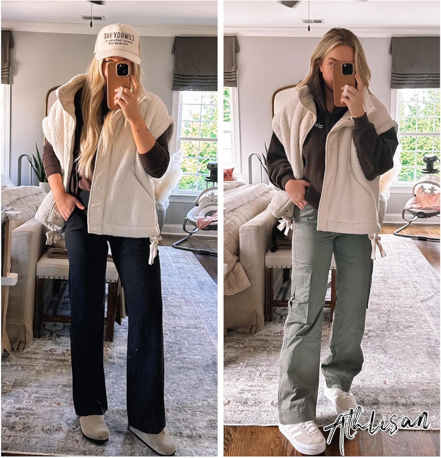 Athlisan Womens Fleece Vest Casual Sleeveless Button Down Sherpa Jacket Outerwear with Pockets - Image 7