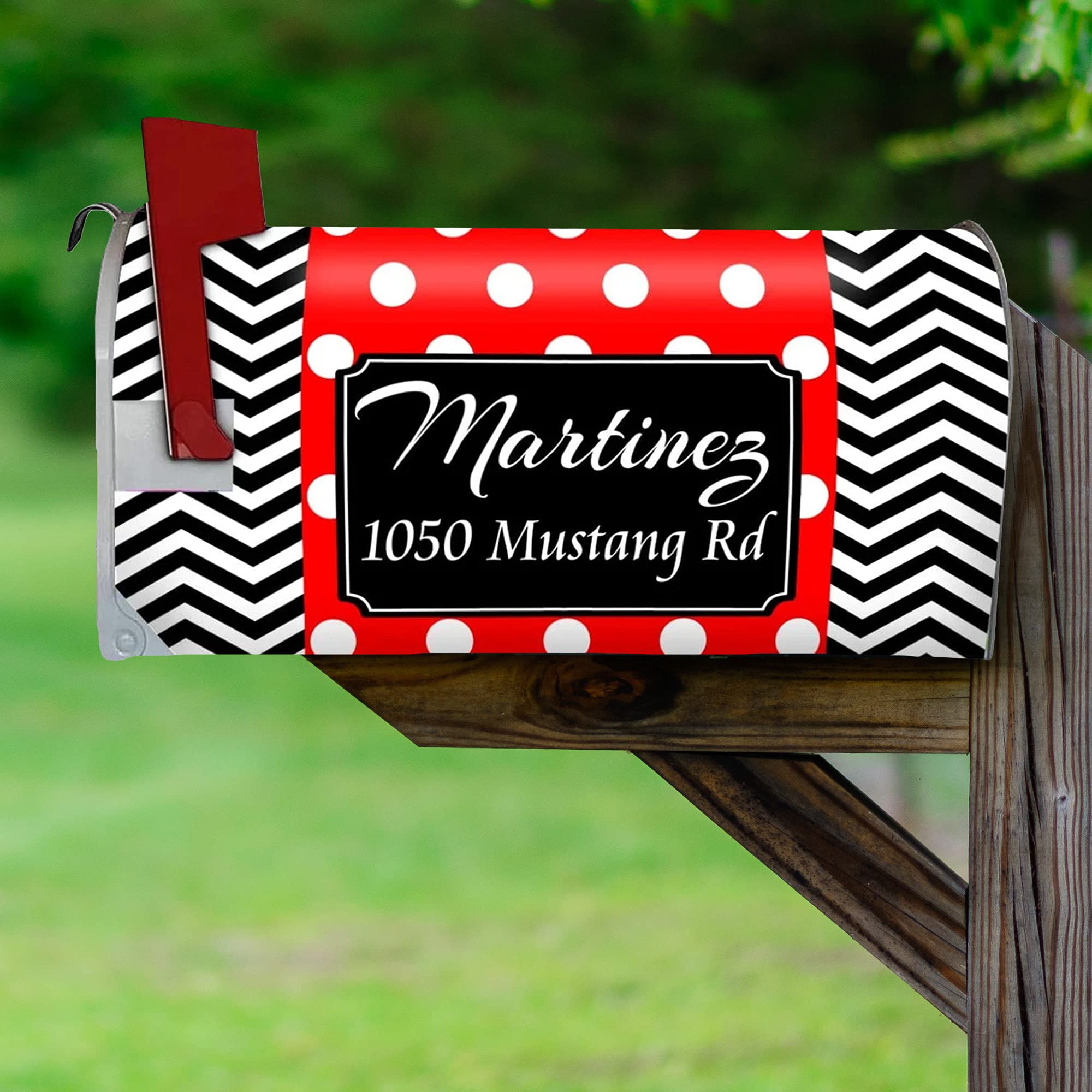 VWAQ Custom Mailbox Cover - Personalized Magnetic Mailbox Wrap Name and Address - PMBM8 (Red)