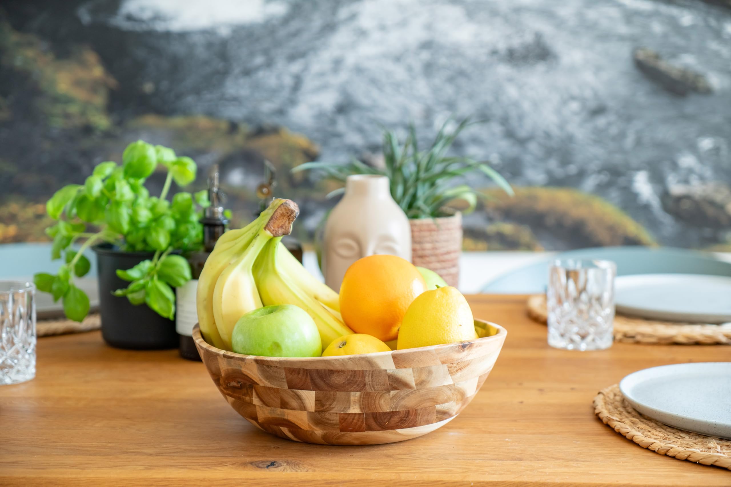 Decorasian Bol en bois d'acacia - Élégant saladier en bois - Idéal pour les salades, fruits ou pain - Bol en bois durable - Rustique - 30,5 cm