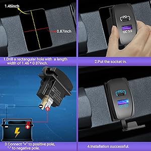 Qidoe 18W Quick Charger 3.0 and PD 20W with LED Rocker Switch USB Port Charger for RV, Boat, Marine, Truck, UTV