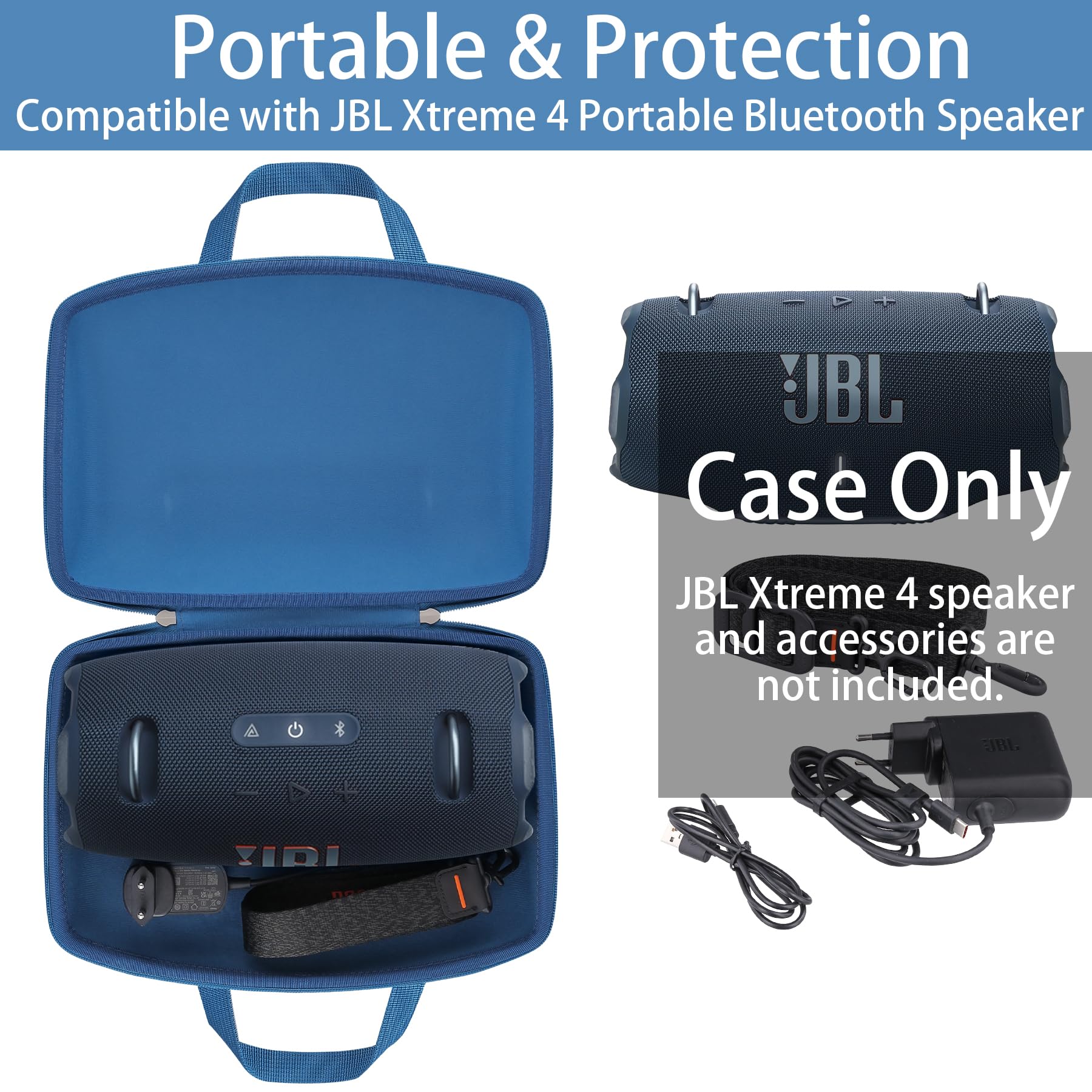 Khanka Custodia da viaggio rigida di ricambio per altoparlante Bluetooth portatile JBL Xtreme 4, solo custodia(Blu)