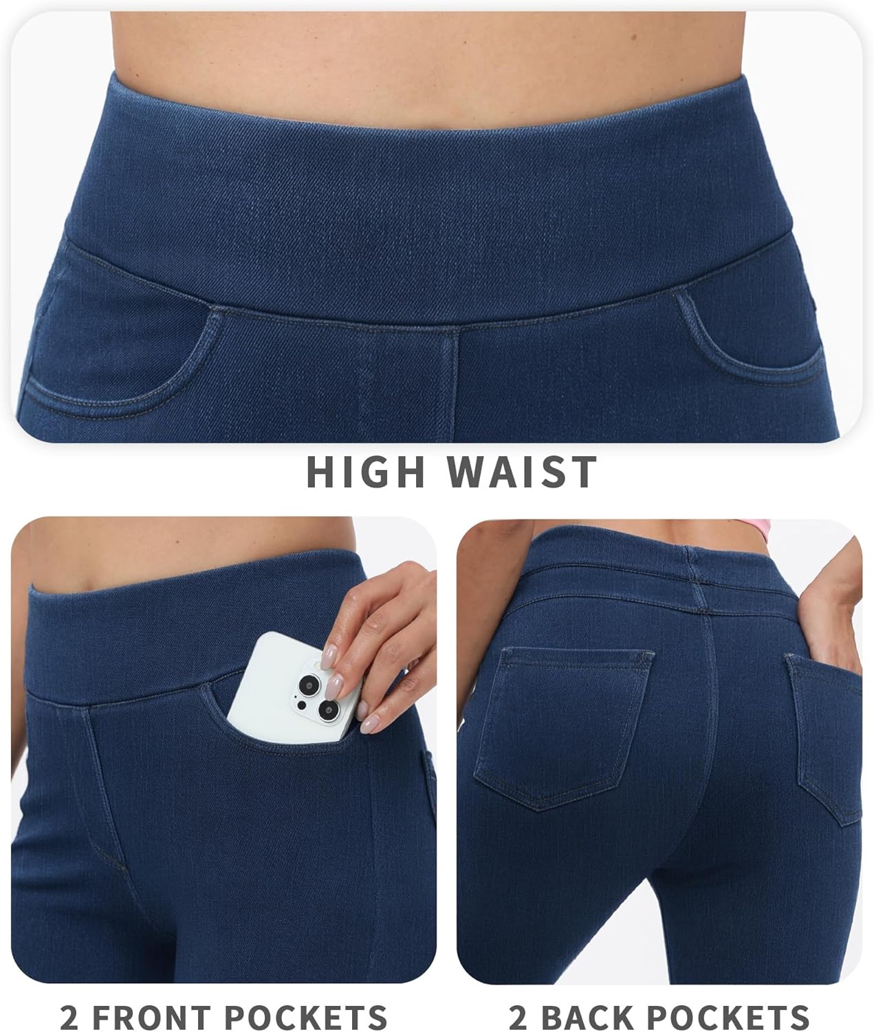 Jeggings for Women with Pockets Tummy Control Stretchy Skinny Jeans Pull On High Waisted Butt Lifting Denim Leggings - Image 4
