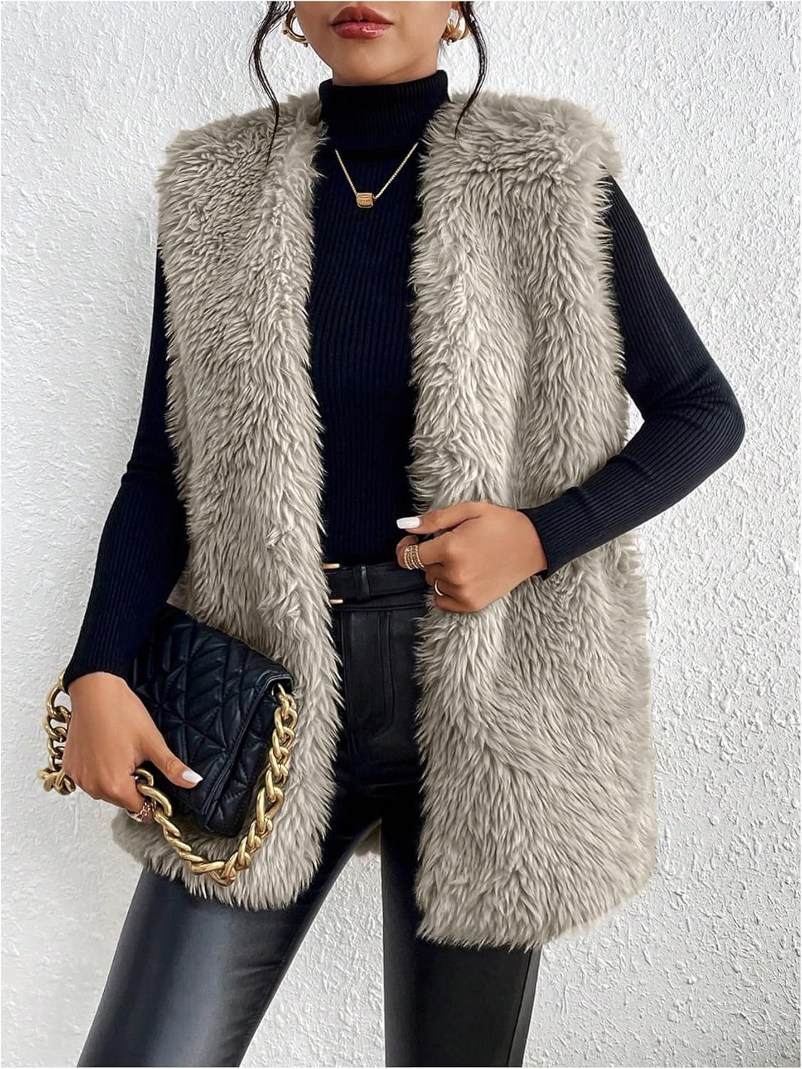 Verdusa Women's Fuzzy Faux Fur Sleeveless Vest Teddy Coats Open Front Plush Waistcoat Outerwear - Image 4