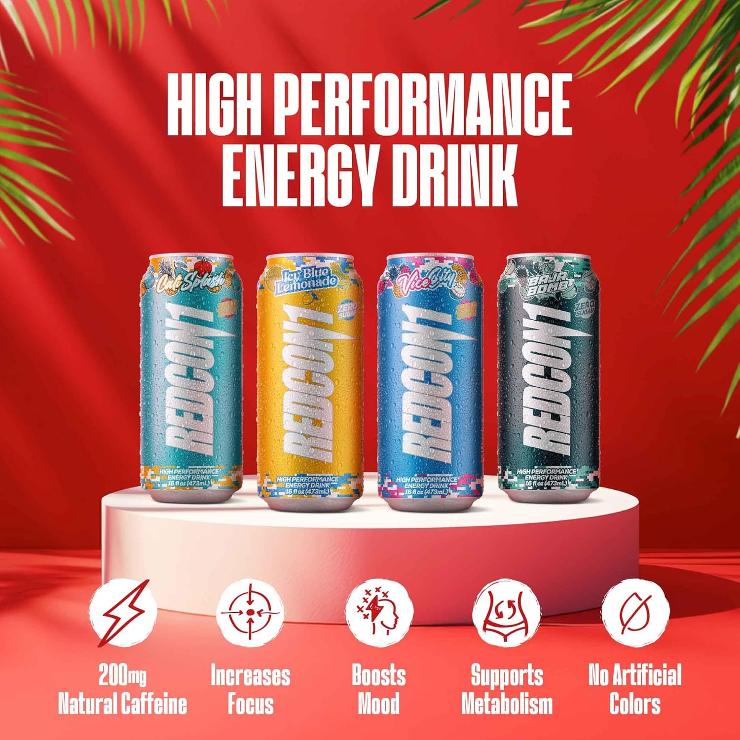REDCON1 Energy High Performance Drink, Vice City - Zero Sugar Energy Drink with Alpha GPC Nootropic - 200mg of Natural Caffeine from Green Coffee Beans - Vitamin B6, B12 & B5 to Boost Mood (12 ct) - Image 4