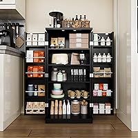 Shintenchi 47'' 5-Layer Kitchen Pantry Cabinet with Adjustable Shelves - Black Buffet Sideboard for Food Storage, Bathroom & Laundry Organization
