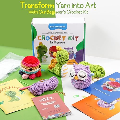 Miniatura 2 de Kit de ganchillo para principiantes, 3 adorables animales para niños, kit de ganchillo con tutoriales en video y libro electrónico - Kit de