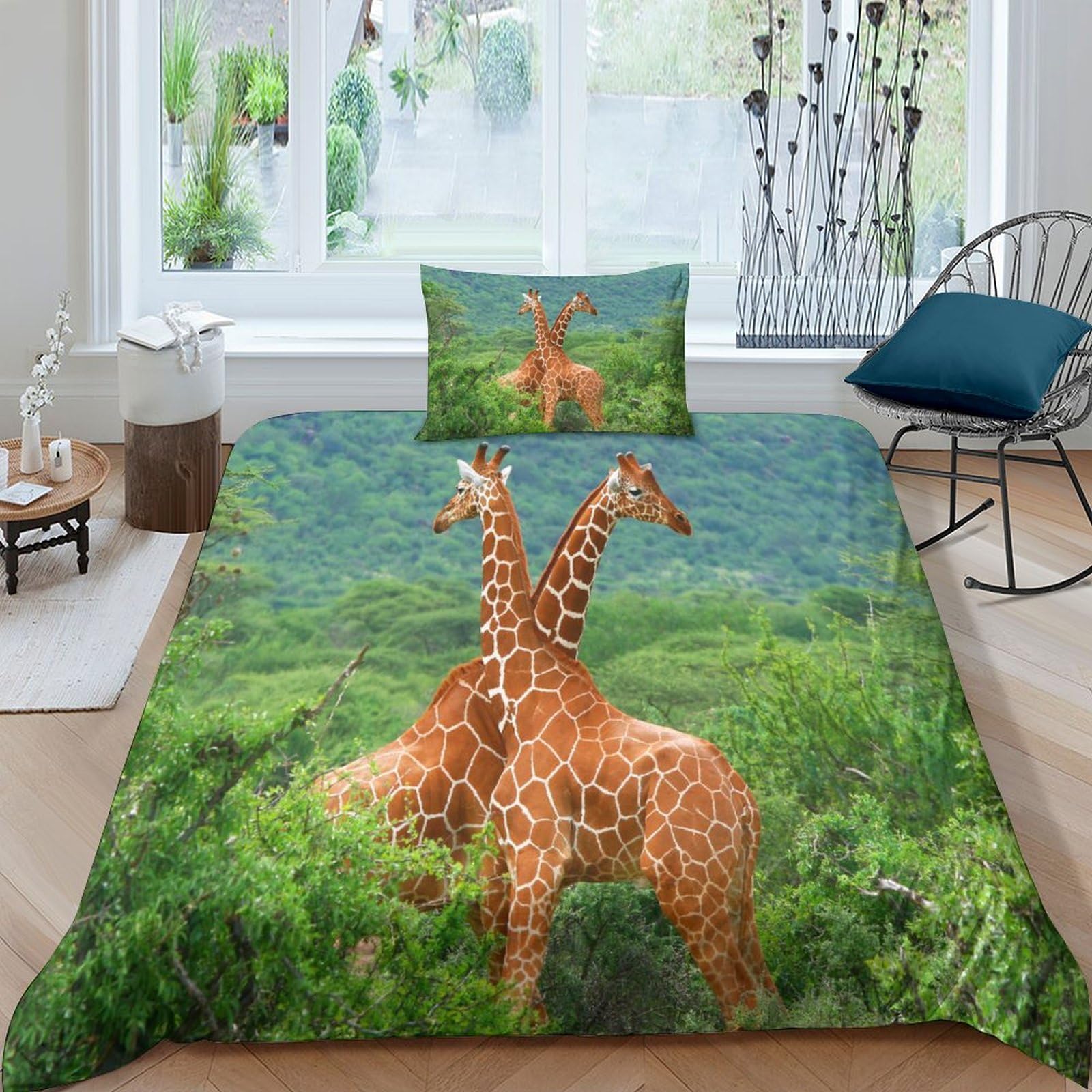 Housse de couette girafe avec fermeture à glissière pratique et tissu microfibre anti-pli
