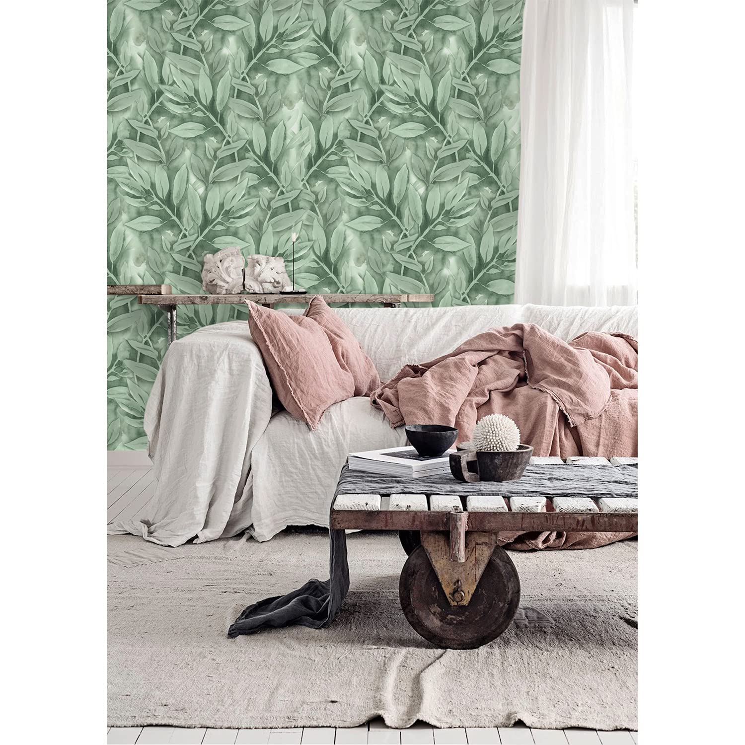 Papier peint feuilles lisses pour masquer les imperfections de mur et meuble