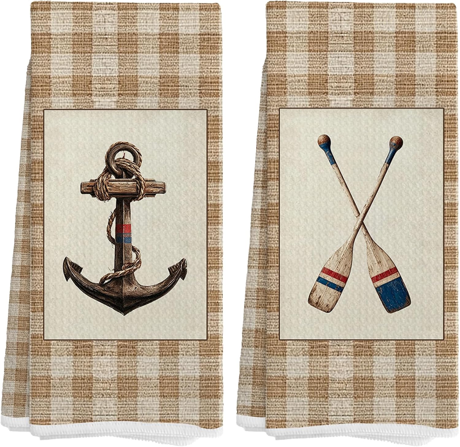 Pink Striped Coastal Beach Kitchen Towels 16x24 in Set of 2, Preppy Beach Summer Tropical Palm Tree Decorative Hand Towels for Bathroom Kitchen, Ocean Nautical Dish Tea Towel