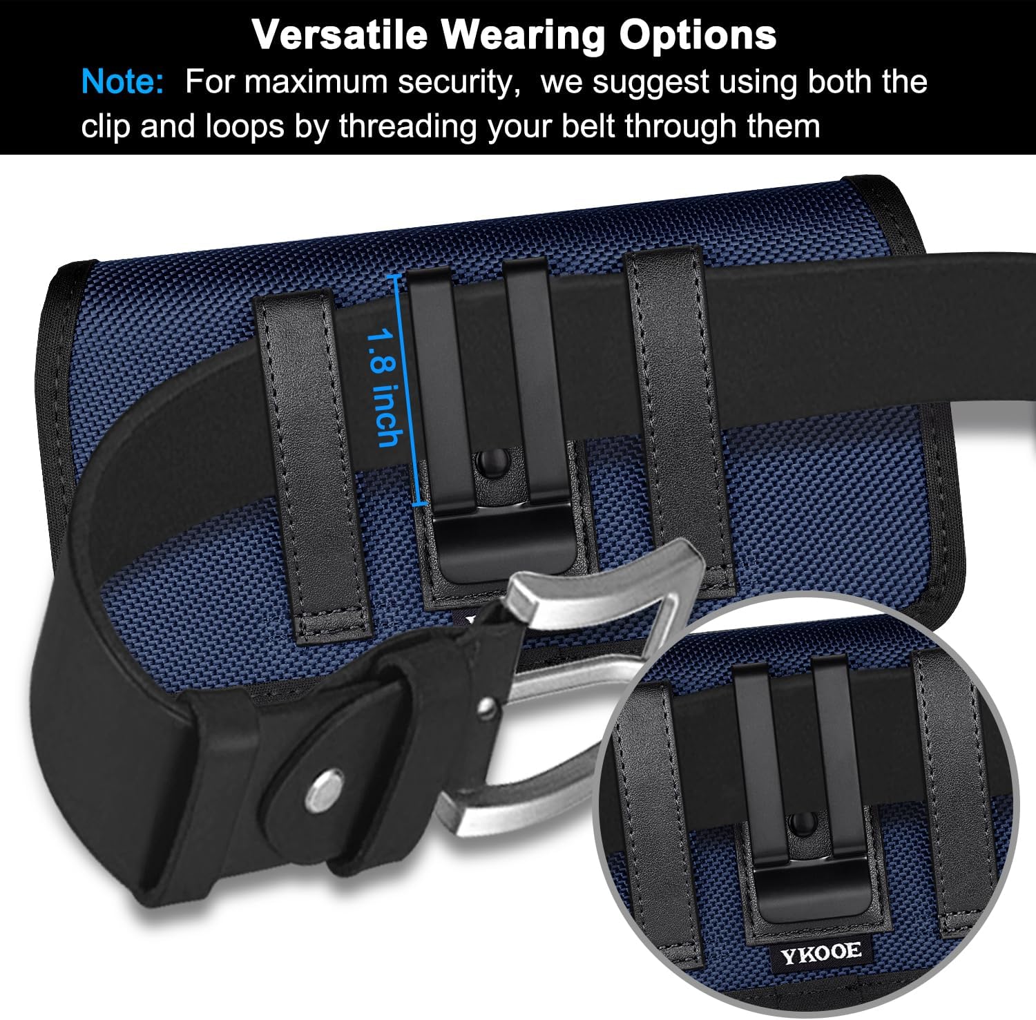 ykooe Rugged Nylon Holster Compatible with iPhone 17 16 15 14 13 12 & Pro Models, Galaxy S25, S24, S23, S22,S21 Cell Phone Belt Holder for Men, Blue - L - Image 4
