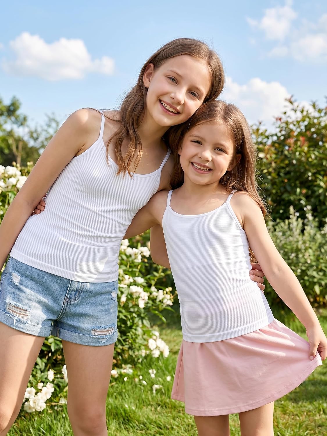 ATTRACO Ribflex Girls Tank Tops with Built in Bra Kids Camisole 7-16Y
