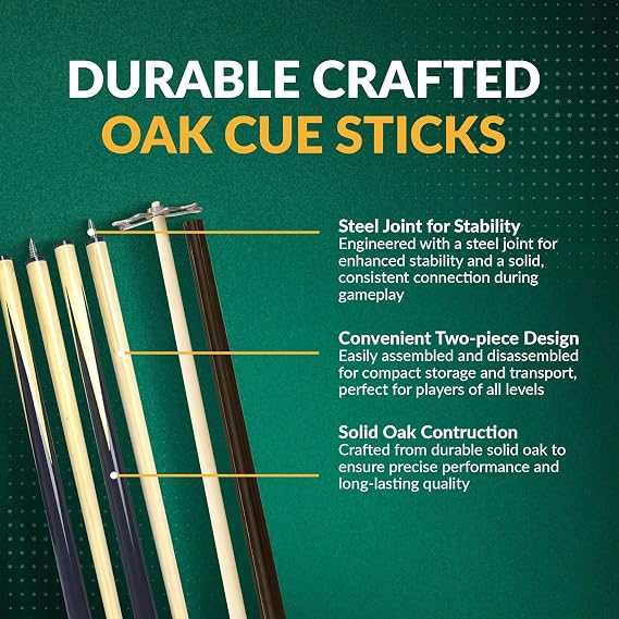 Hathaway Pool Table Accessories Kit - Pool Sticks Set of 2, 16 Billiard Balls, Pool Rack Triangle, Brush, Chalk, Bridge Stick with Aluminum Head - Billiards Accessories for Gameplay