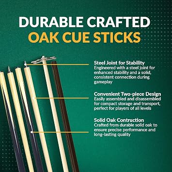 Hathaway Pool Table Accessories Kit - Pool Sticks Set of 2, 16 Billiard Balls, Pool Rack Triangle, Brush, Chalk, Bridge Stick with Aluminum Head - Billiards Accessories for Gameplay