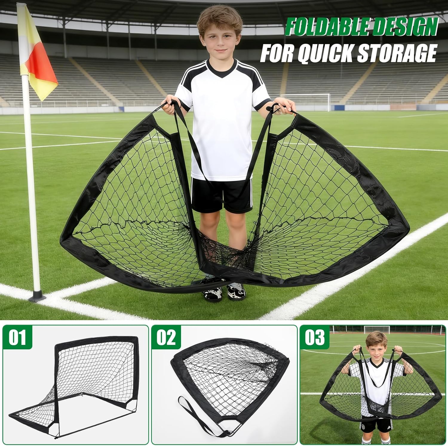 1 Pack 4’ x 3’ Portable Soccer Goals for Backyard, Indoor & Outdoor Pop Up Soccer Goals, Black