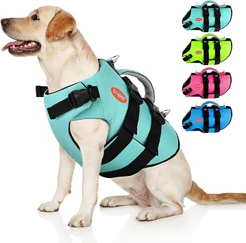 Doglay Dog Life Jacket Neoprene, High Buoyancy Dog Harness Life Vest for Swimming and Boating, Adjustable Swim Vest with Rescue Handle for Small Medium Large Dogs