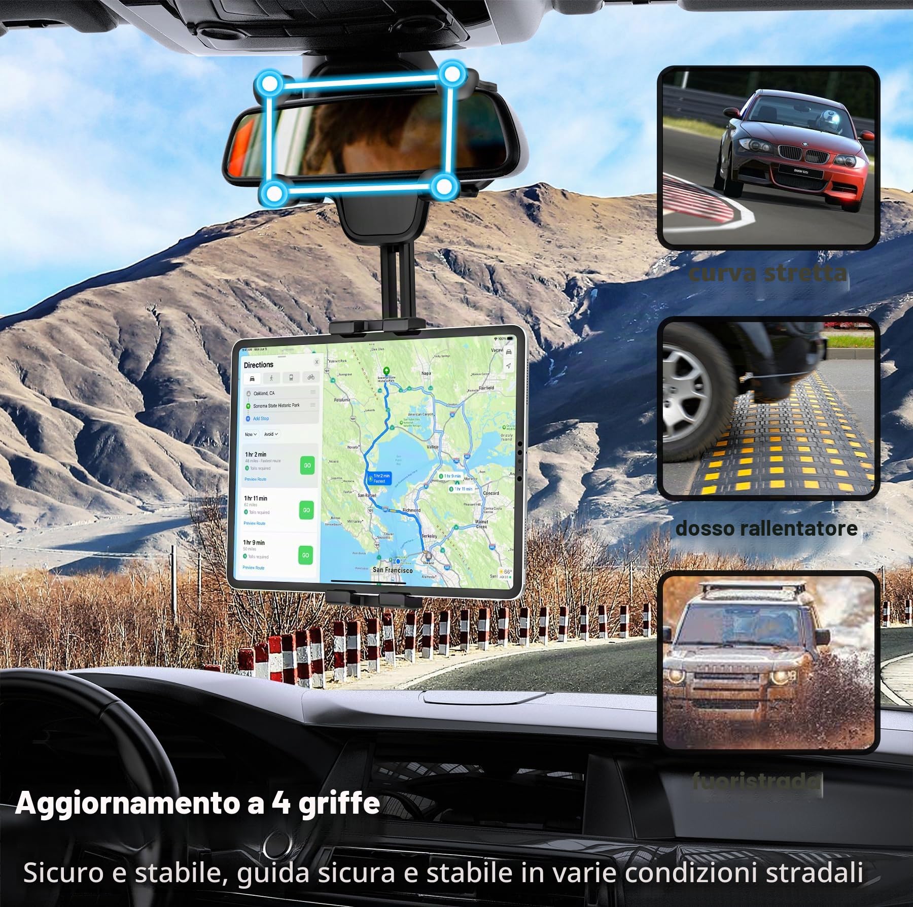 Supporto Tablet Specchietto Retrovisore Auto con Braccio Regolabile