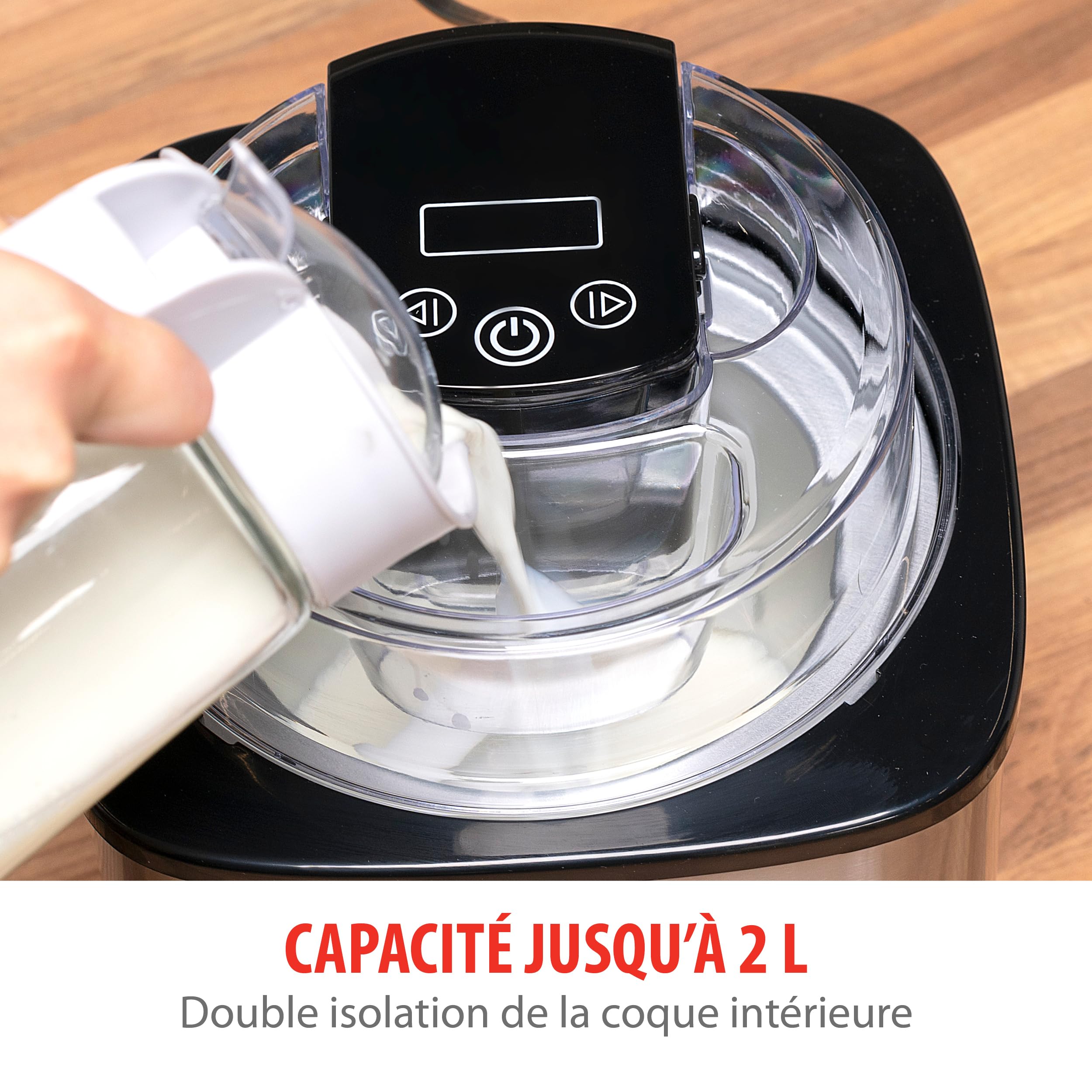 alpina Sorbetiere - Machine a Glace - Turbine a Glace pour Sorbetières, Glace Italienne et Yaourt Glacé - Sorbetiere Turbine a Glace 2L - Arrêt Automatique - Acier Inoxydable - Argenté