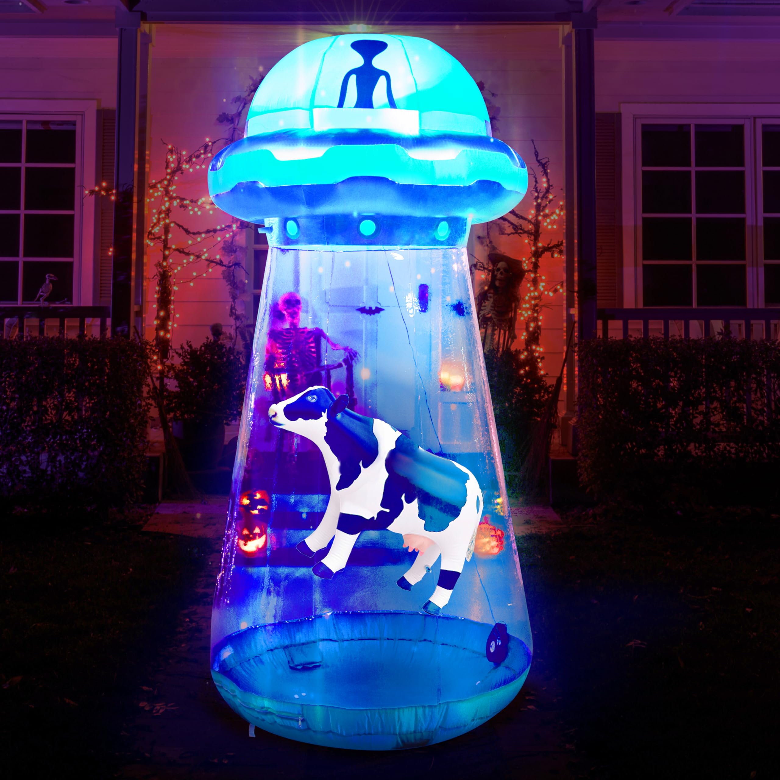 Joiedomi 4 FT Tall Halloween Inflatable UFO Outside Decoration, Halloween Blow Ups UFO Halloween Decorations with Built-in LEDs for Outdoor Halloween Decorations, Halloween Yard Decorations