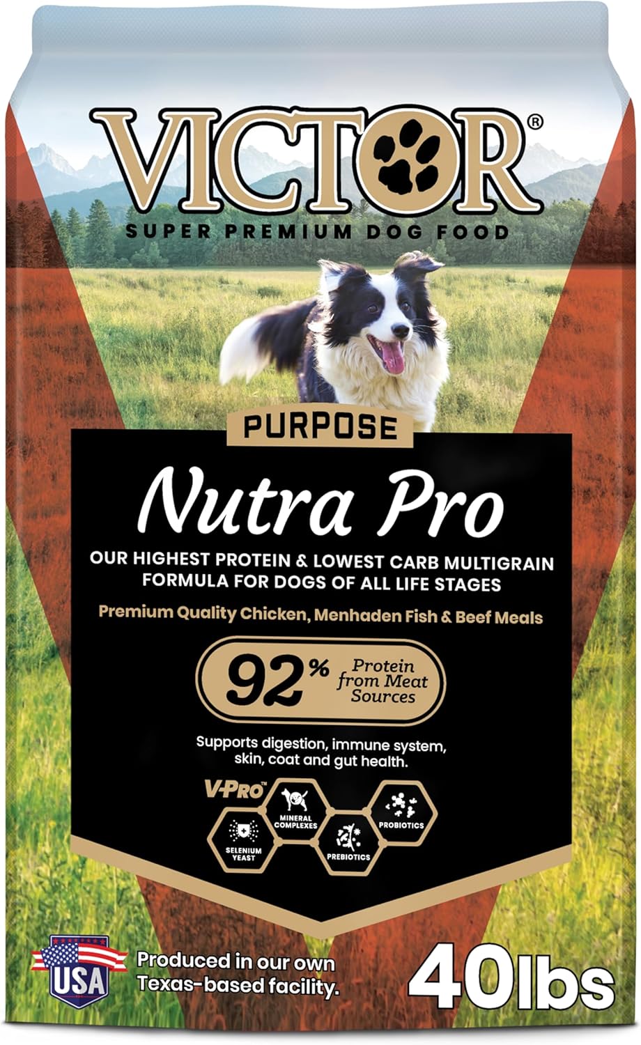 VICTOR Super Premium Dog Food – Purpose Nutra Pro – Gluten-Free, High Protein Low Carb Dry Kibble for Active Dogs of All Ages – Ideal for Sporting, Pregnant or Nursing Dogs & Puppies, 40lbs