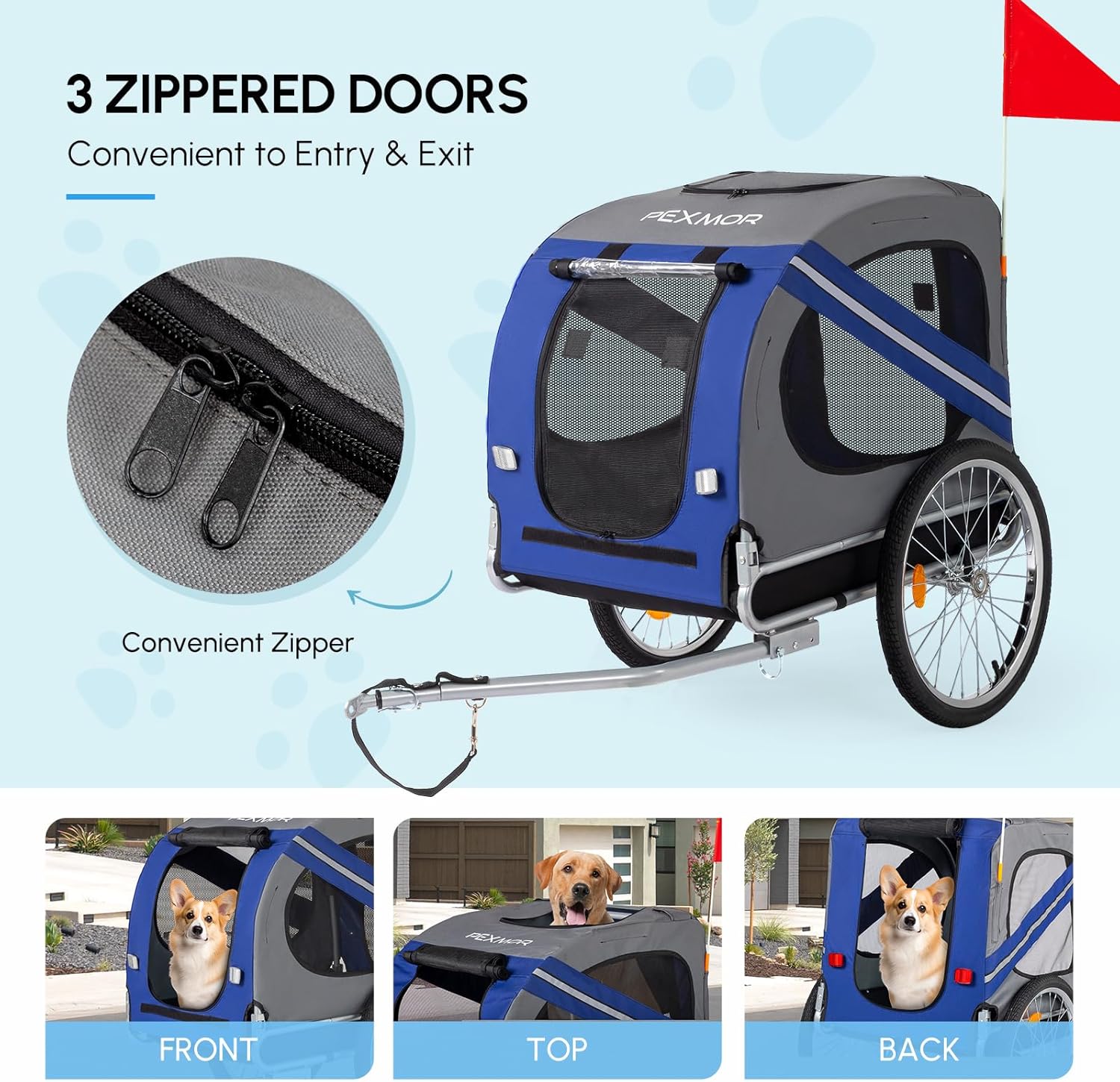 PEXMOR Dog Bike Trailer, Folding Pet Dog Trailer Cart for Bicycle, Bike Cargo Wagon Carrier w/Universal Hitch & 20" Wheel