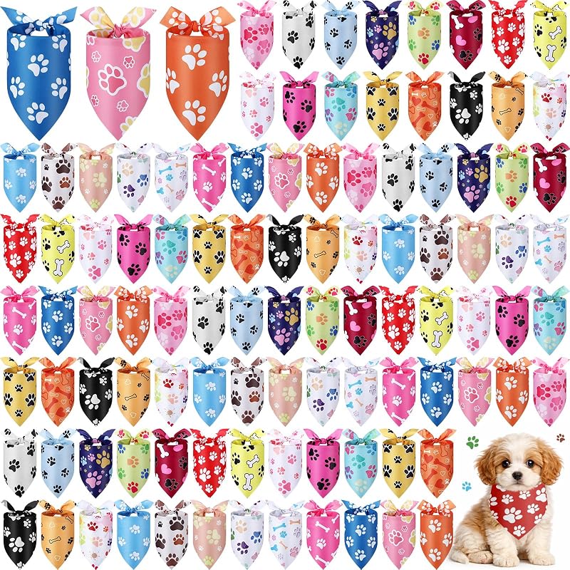 Bandanas para Cães com Estampa de Patinhas, Ossos e Corações Abbylike 50 x 35 x 35 cm, Pacote com 100