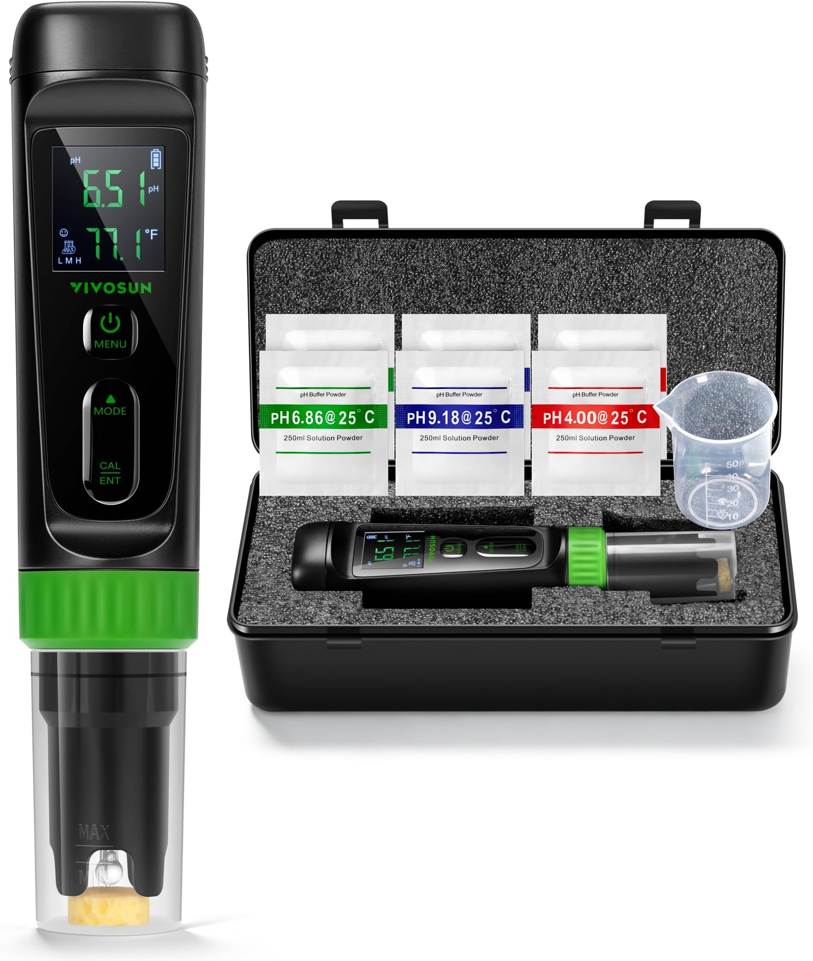 VIVOSUN Aerolab Digital pH Meter Kit ±0.01 High Accuracy, Waterproof pH Tester Pen with Replaceable Probe, LCD Display, Auto Temperature Compensation, Calibration Powder for Hydroponics, Gardening