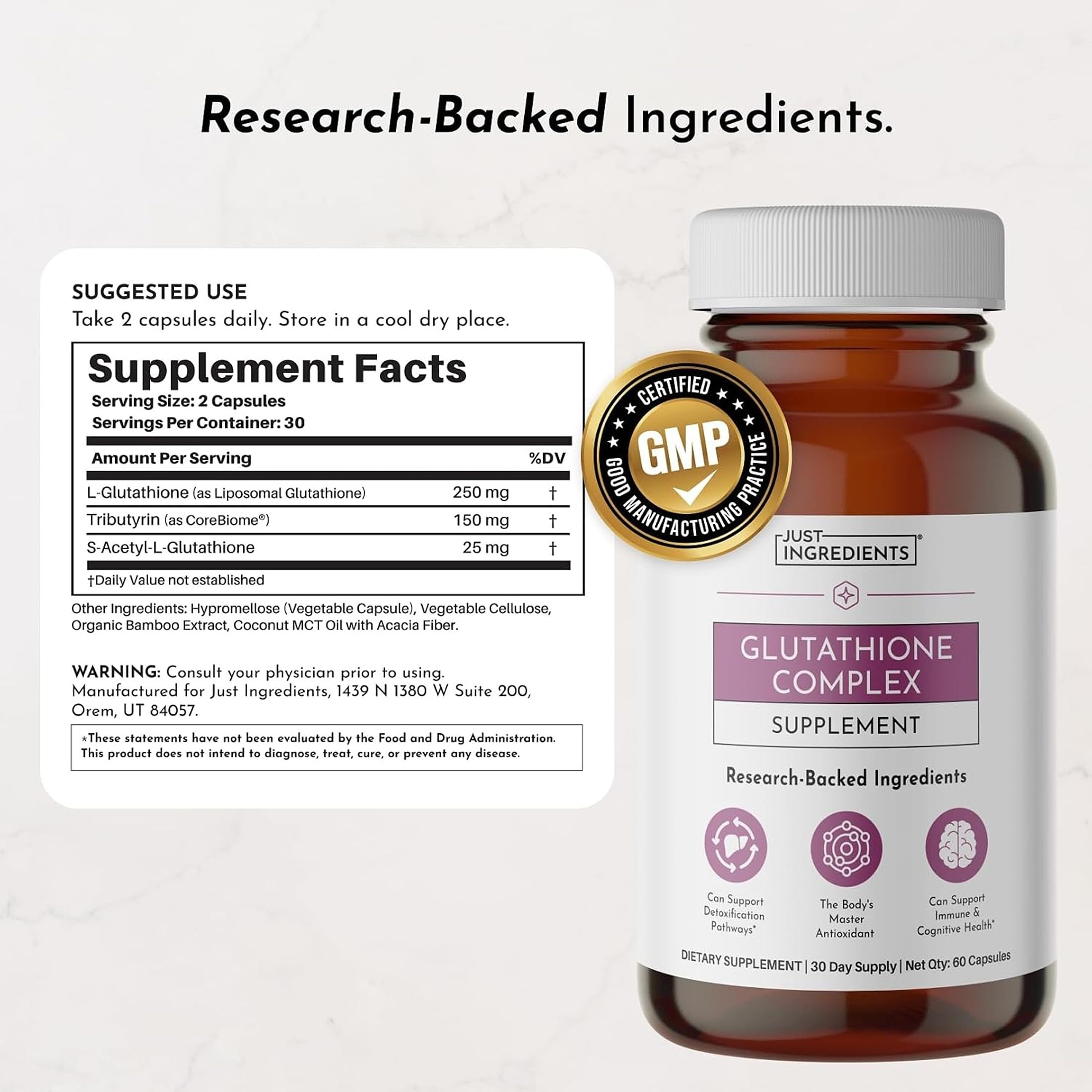 l glutathione ingredients JUST Complex - Liposomal & Tributyrin - 60 Capsules Thai spa Flavor Name:Orange Zing Aqua Skin Whitening Injection