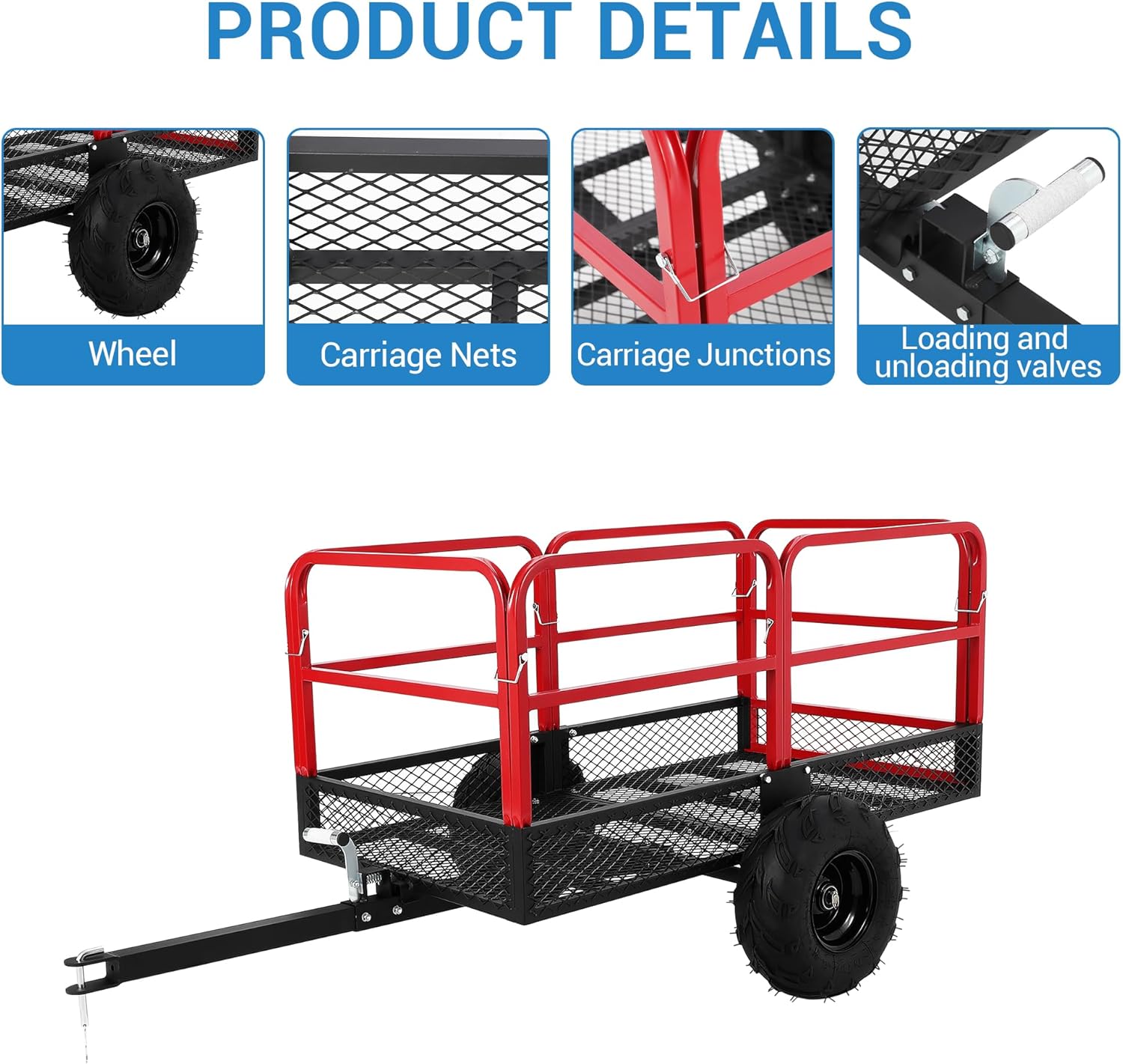 ATV Dump Trailer 1500 LBS Capacity, 22 Cu ft Tow Behind Dump Cart with All-Terrian Pneumatic Tires, Heavy Duty Steel Garden Utility Trailer for Lawn Mower, Tractor, UTV