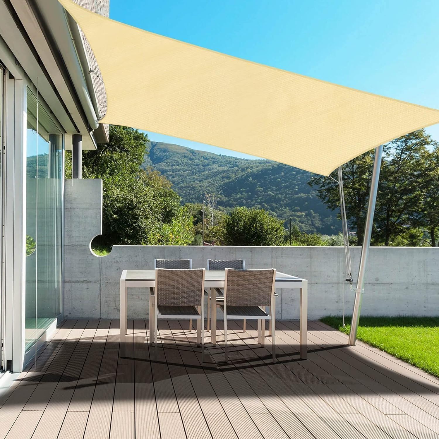 HcosmyRectangle Sun Shade Sails for Patios Large Sun UV Blocking Outdoor Canopy, Sunshades for Backyard, Lawn and Garden and All Outdoor Activities, Beige (5M×7M)