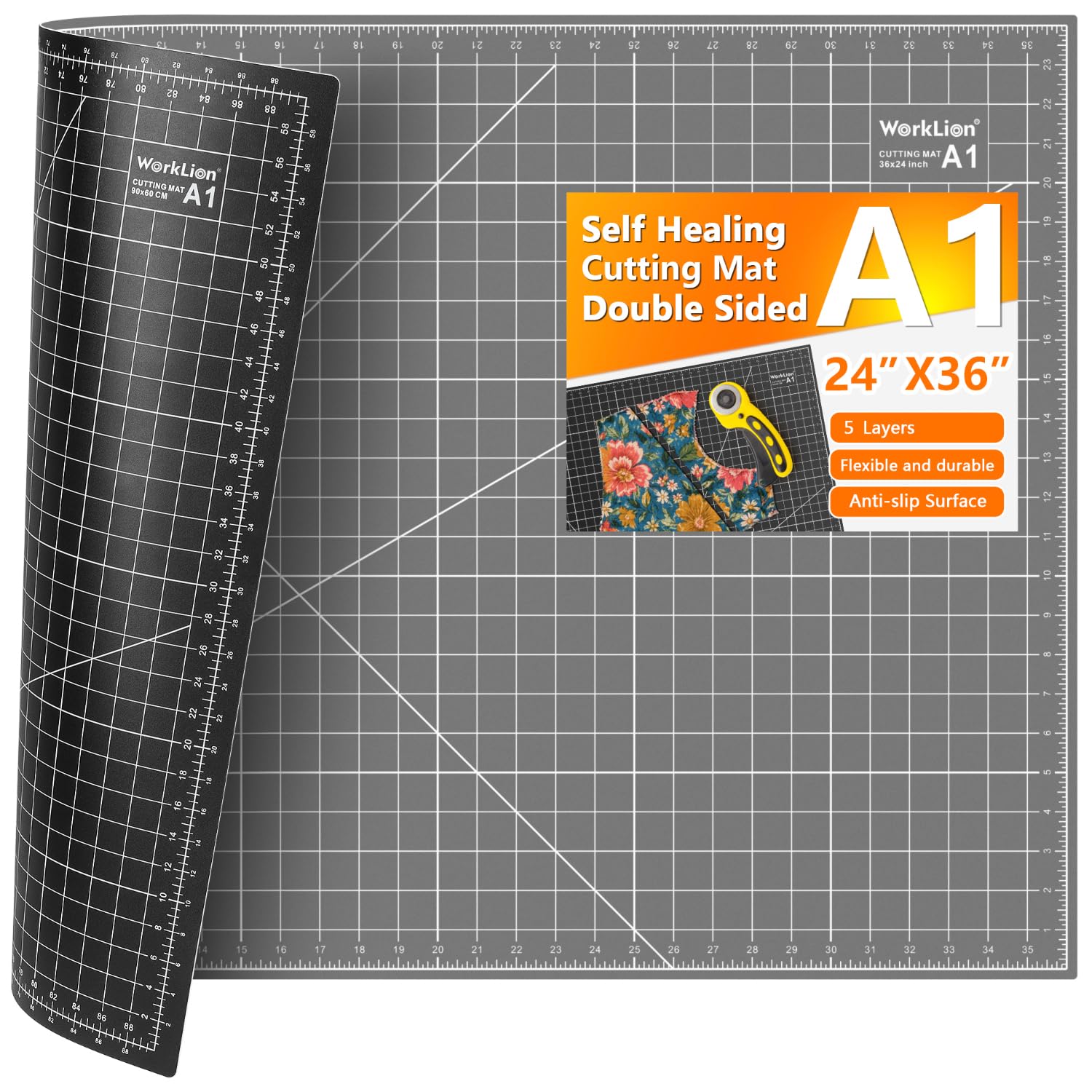 WorkLion Self Healing Cutting Mat 24''x36'': Double-Sided 5-Ply Craft Cutting Board with…
