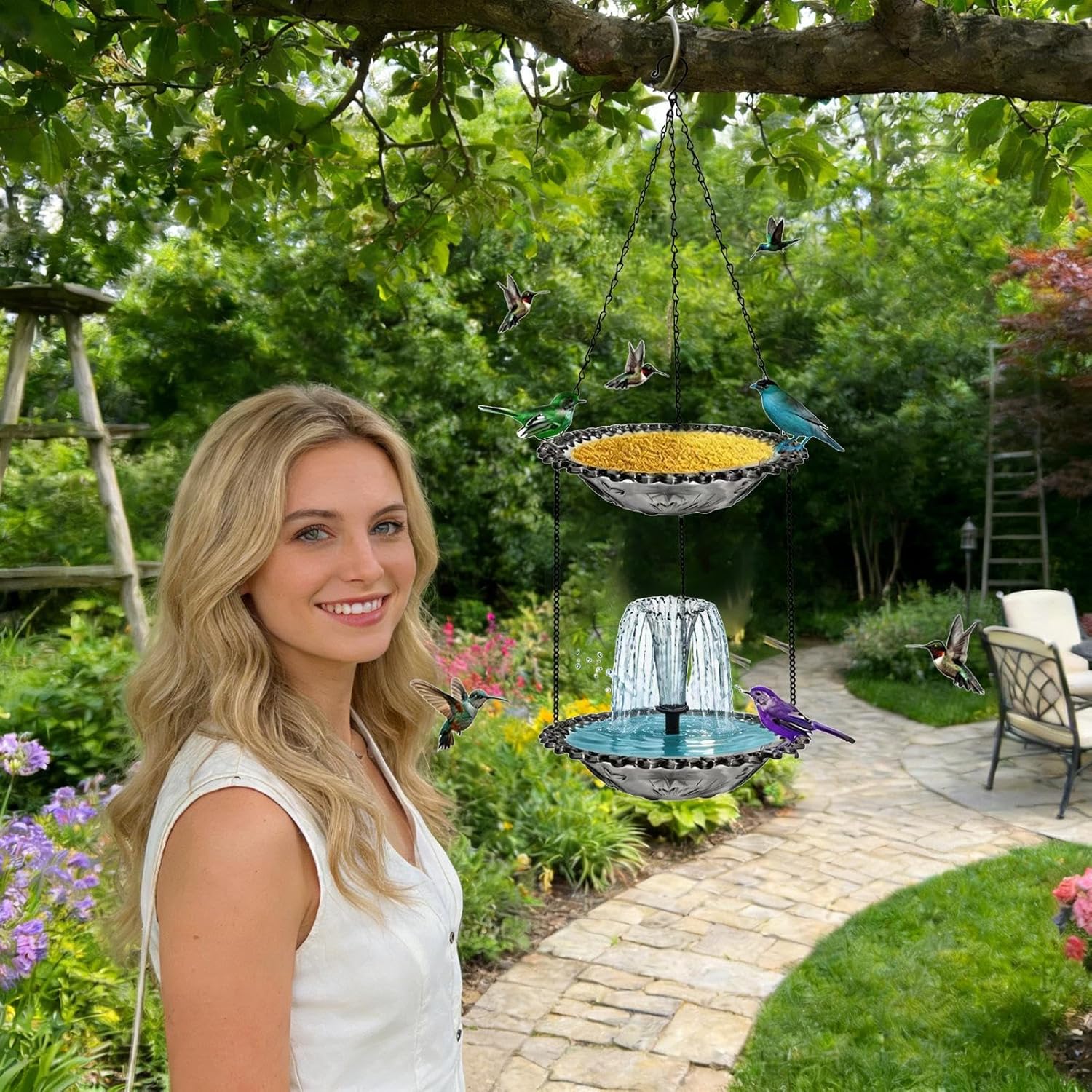 Genérico Solar Bird Bath Fountain | Weatherproof Sprinkler with Food Tray | Solar Bird Bath | for Patio Garden Pool Terrace Home Landscaping