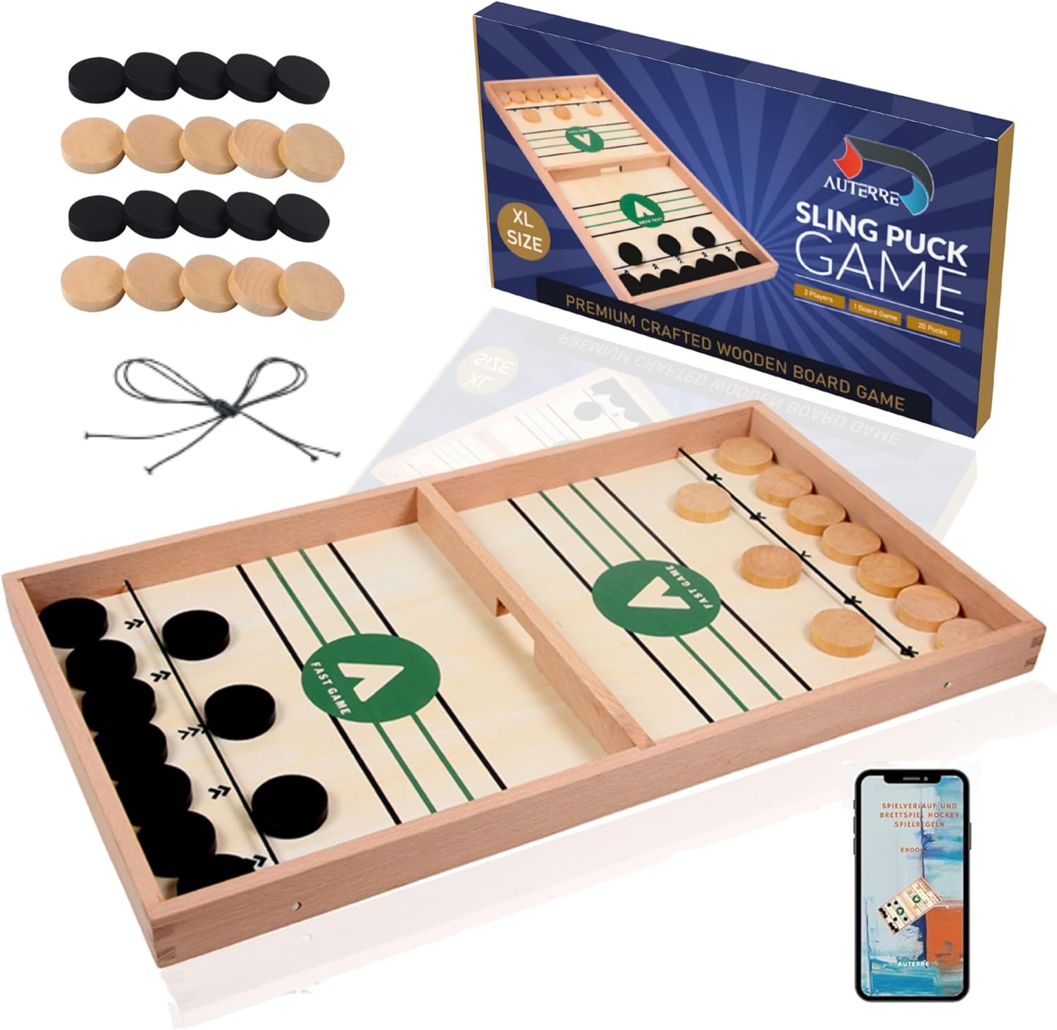 AUTERRE® Extra Large Sling Puck Game - Fast Sling Puck Game Large Size for Adults and Kids - Sling Board Game for Family Fun, Parties, or Game Night - Exciting Fast Sling Puck Game