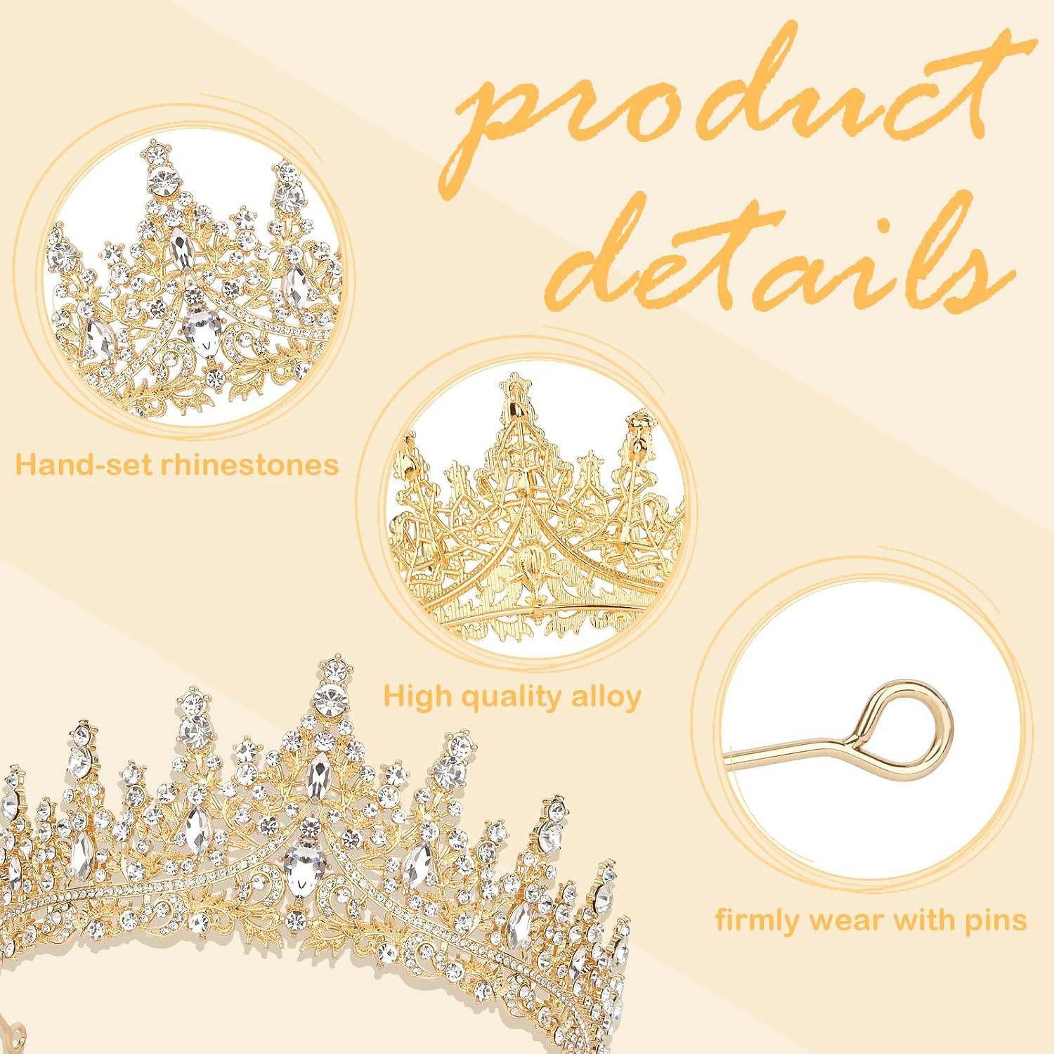  Gold Crown for Women Baroque Vintage Gold Tiaras with Gemstones for Prom Birthday Party Quinceanera Pageant Halloween Costume Headpieces thumbnail