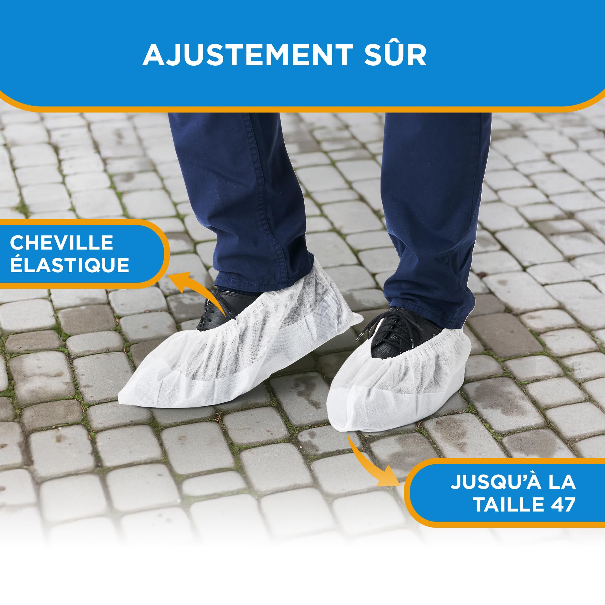 ISC Hygiene & Safety Surchaussures jetables – imperméable, blanc, 50x | Sur chaussure jetable, Protege chaussure usage unique, Taille universelle jusqu’à 47, Semelle renforcée