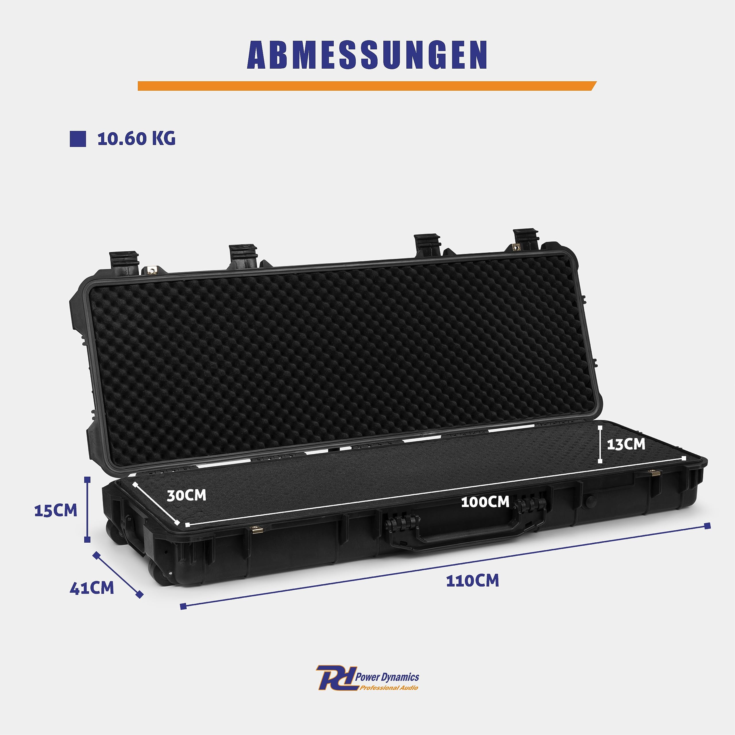 Power Dynamics GIGCase38T, Universal Outdoor Hartschalenkoffer groß, Trolley, Wasserdicht, DJ Koffer mit Schaumstoffeinlage, Waffenkoffer, Foto Koffer, Transportkoffer mit Schaumstoff und Rollen