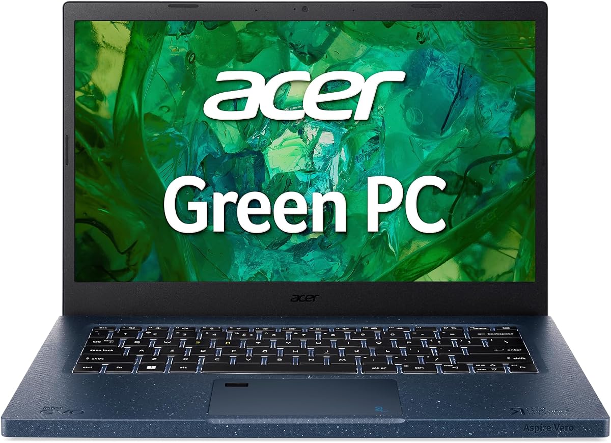 acer Aspire Vero AV14-52P-55N4 Intel Evo Green PC | 14" FHD IPS 100% sRGB Display | Intel Core i5-1335U | Intel Iris Xe Graphics | 8GB LPDDR4X | 512GB Gen 4 SSD | Killer Wi-Fi 6E | PCR Materials