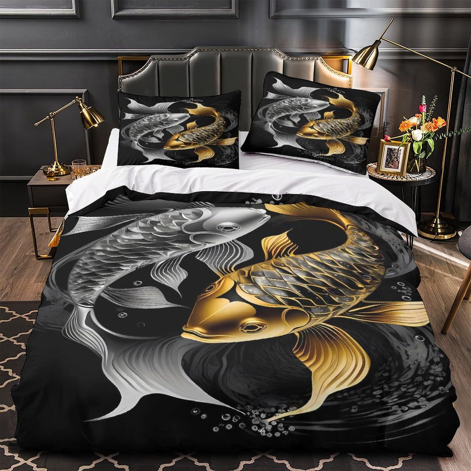 Parure de lit pour couple amoureux motif poisson doré romantique