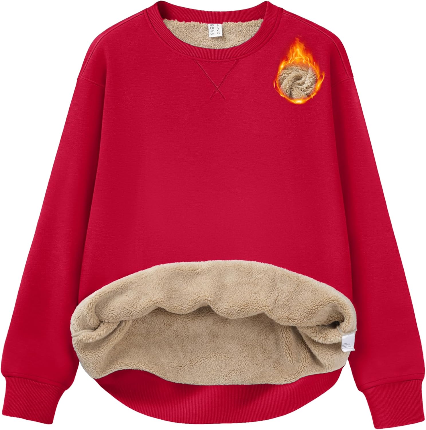 MAGCOMSEN Women's Sherpa Lined Sweatshirts Winter Warm Fleece Crewneck Pullover Thick Sweater Long Sleeve Tops Clothes