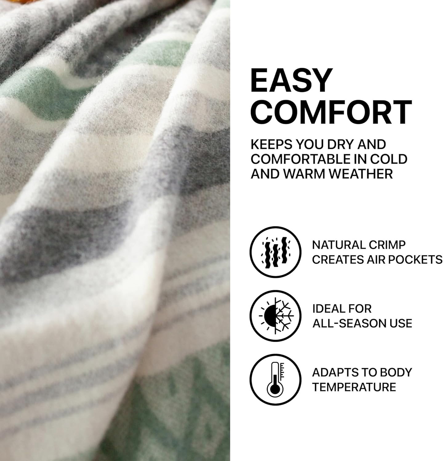 New Zealand Virgin Wool Throw Blanket, Indoor & Outdoor Blankets and Throws, Soft Blanket with Fringes, 55 x 79 in (140 x 200 cm), Green Gray Beige - Image 9