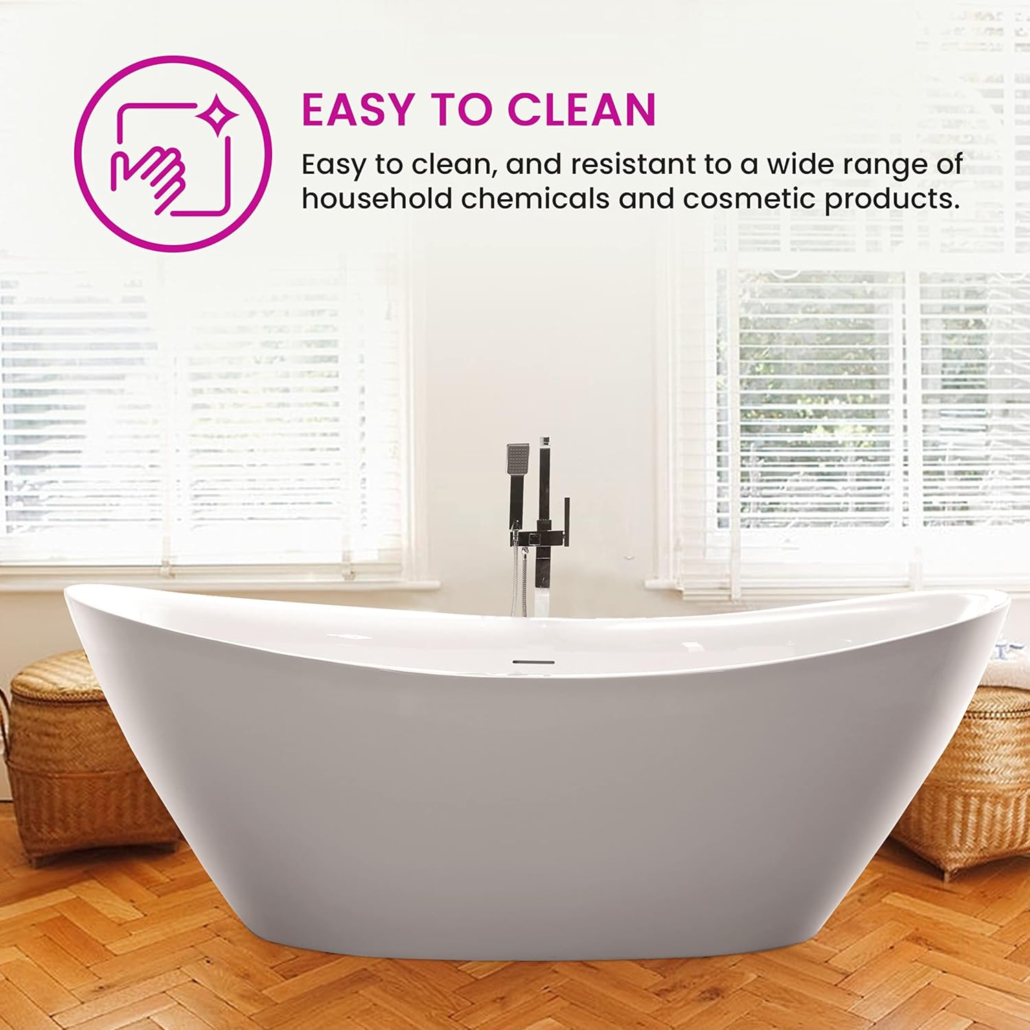 Vanity Art 71" X 33" Freestanding Bathtub | Home Improvement Bathtubs with Contemporary Design for Soaking and Bathing, Overflow and Pop-up Drain with UPC Certified, Acrylic, VA6807-IO