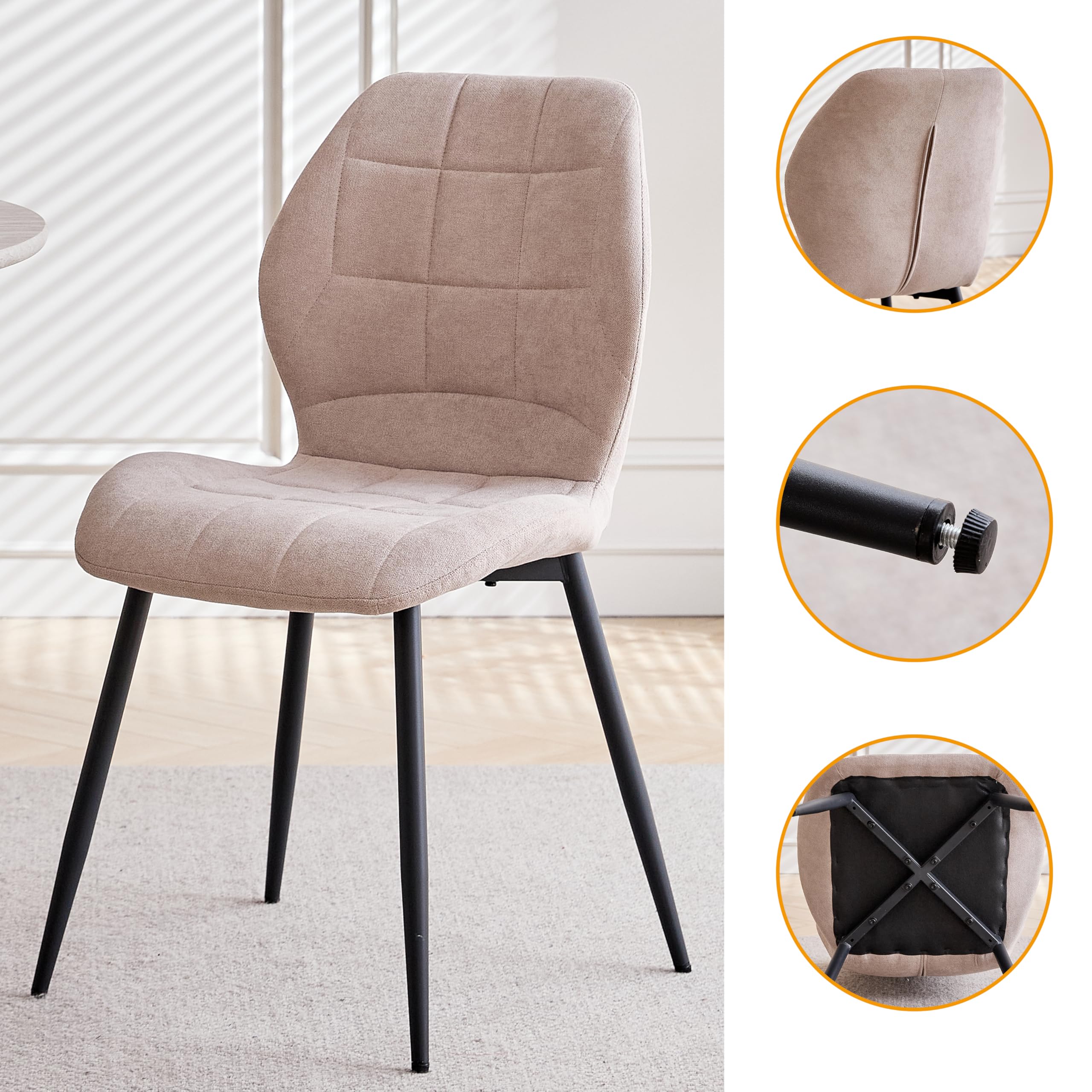 Set da Pranzo 140 x 78 x 77 CM Tavolo da Pranzo Rettangolare in Legno con 4 Sedie con Schienale Alto e Gambe in Metallo Laccato Nero (Tavolo Colore naturale + Sedia Beige)