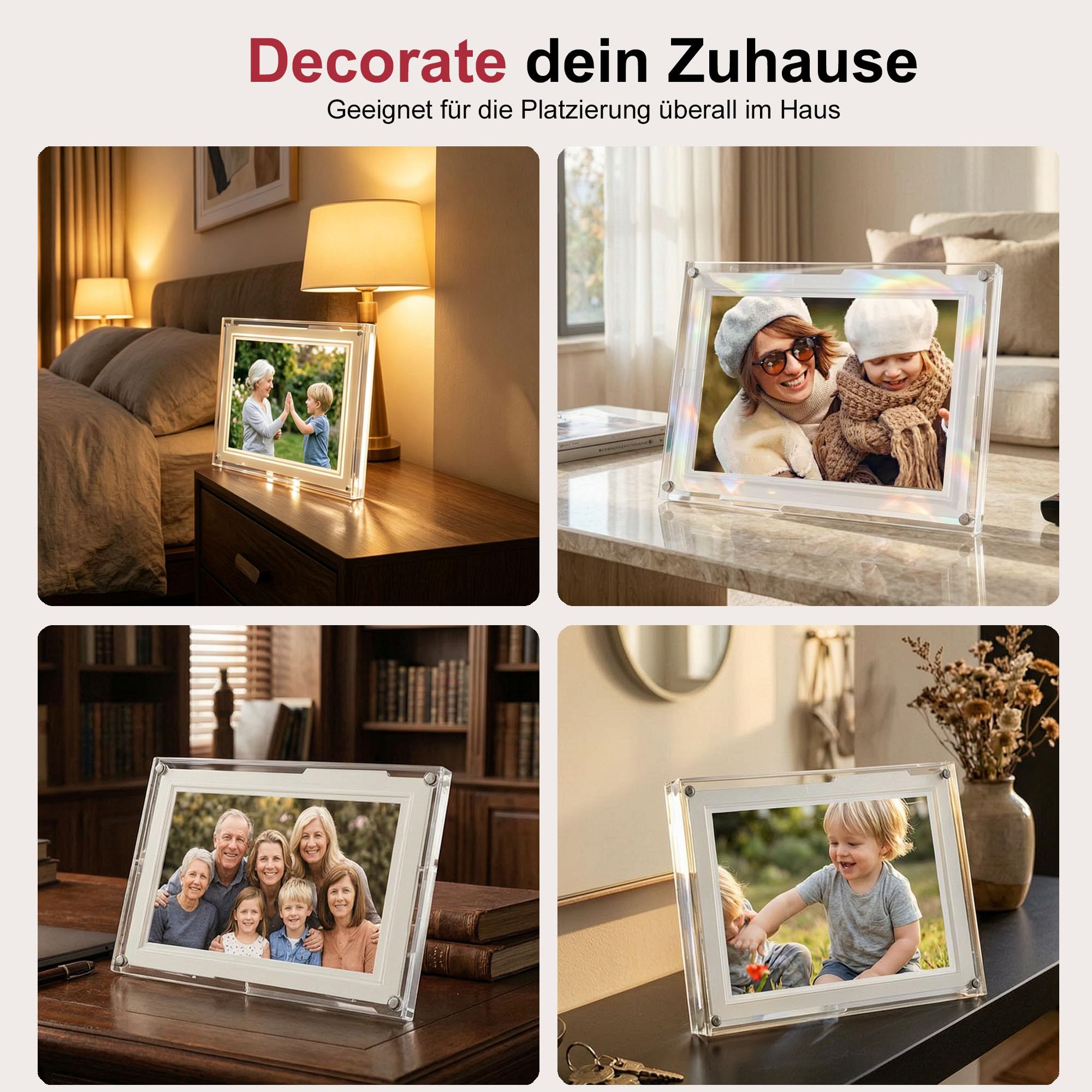 Frameo 10,1 Zoll WiFi Digitaler Bilderrahmen, 1280x800 HD IPS Touchscreen Foto Rahmen, 32GB Speicher, Automatische Rotation, Teilen Sie Fotos sofort von überall aus