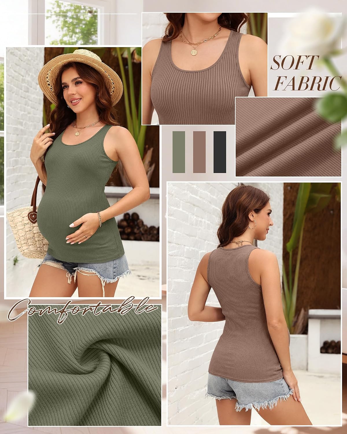 Ficerd 3 Pack Women's Maternity Ribbed Tank Tops
