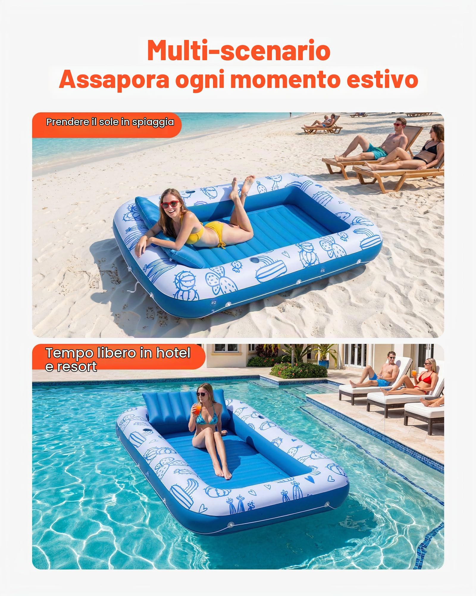 VEVOR Gonfiabile Galleggiante da Piscina con Parasole UPF 50+, Sdraio Galleggiante 209 x 140 cm per Piscina Spiaggia Carico max 250 kg, Materassino Gonfiabile sull'Acqua 2090 x 1400 x 900 mm