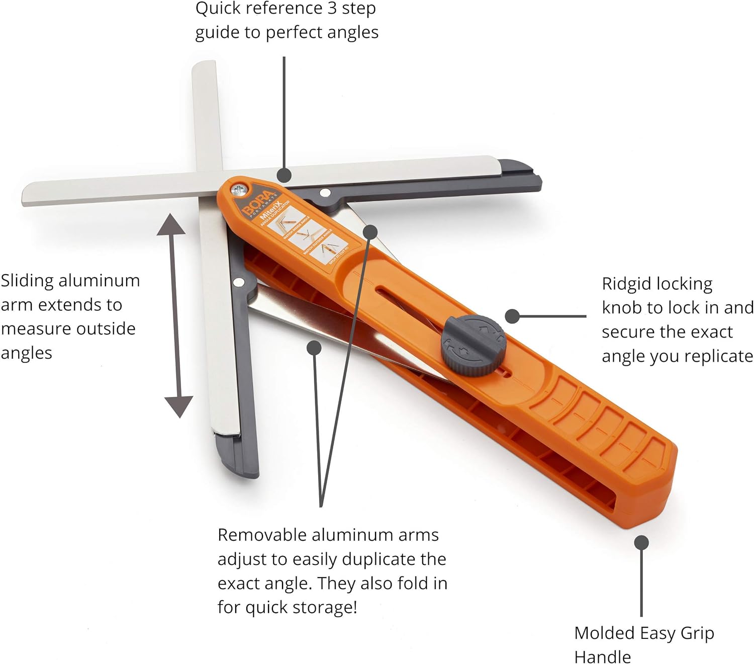 Bora Miterix - Misuratore Angoli Per Tagli Precisi, Trasferimento Angoli Su Sega, Argento/Rosso